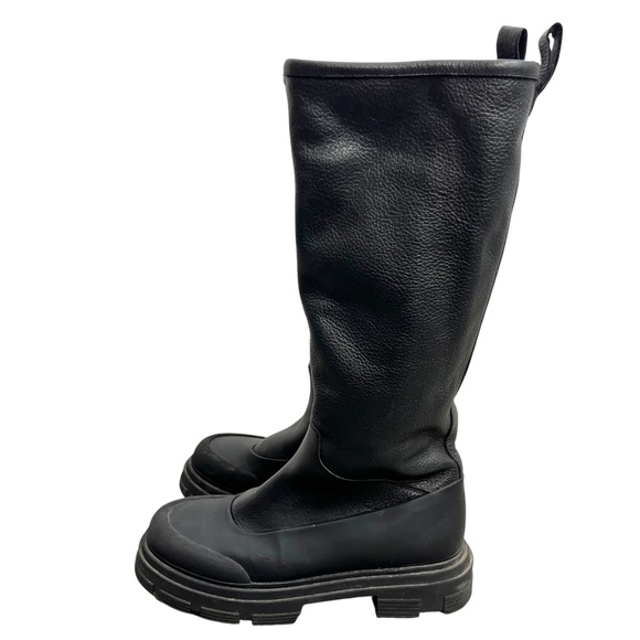 Zara black pebbled leather shearling lined tall lug sole winter boots EU 40 - Picture 3 of 15